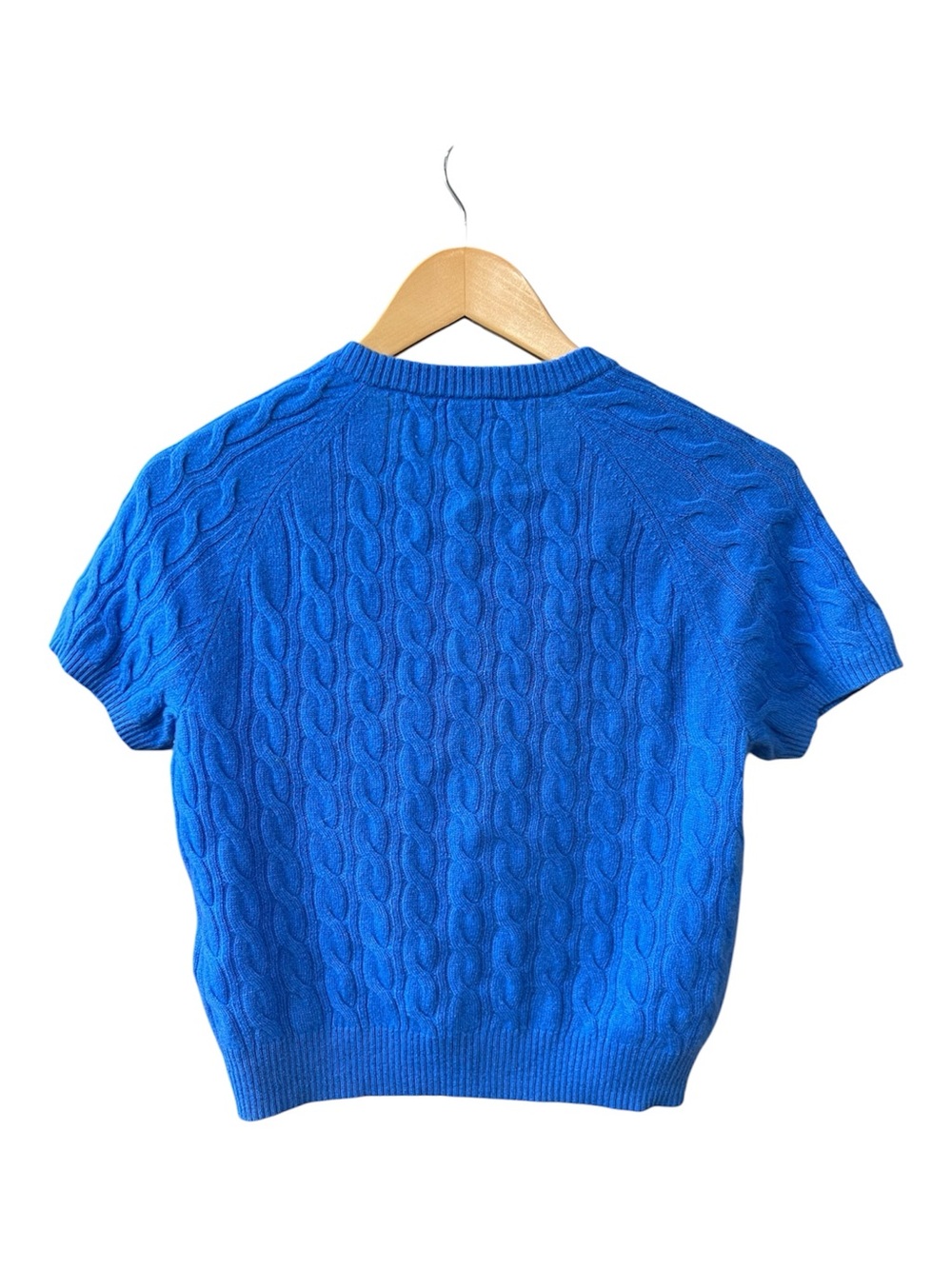 J. Crew Cashmere Cable Knit Short Sleeve Henley Pullover Sweater Blue Small - Picture 2 of 4